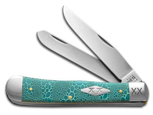 W.R. Case XX Knives Lizard Skin Trapper 1/500 Caribbean Blue Bone Stainless Pocket Knife 23120LS