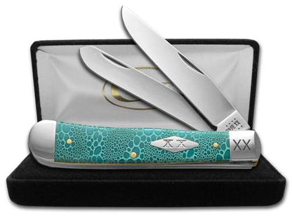 W.R. Case XX Knives Lizard Skin Trapper 1/500 Caribbean Blue Bone Stainless Pocket Knife 23120LS