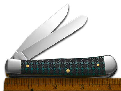 W.R. Case XX Knives Spirals Pattern Trapper 1/500 Caribbean Blue Bone Stainless Pocket Knife 23120SPIRAL
