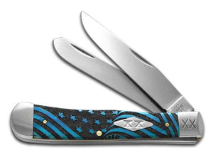W.R. Case XX Knives Trapper U.S. Flag Caribbean Blue Bone 1/500 Stainless Pocket Knife 23120USF