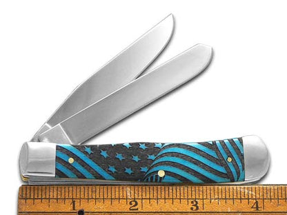 W.R. Case XX Knives Trapper U.S. Flag Caribbean Blue Bone 1/500 Stainless Pocket Knife 23120USF