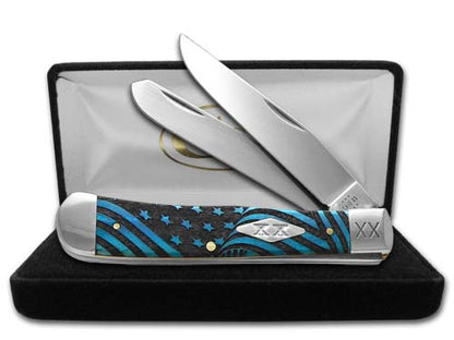 W.R. Case XX Knives Trapper U.S. Flag Caribbean Blue Bone 1/500 Stainless Pocket Knife 23120USF