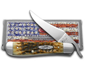 W.R. Case XX Knives Jigged Amber Bone Russlock Stainless Pocket Knife 00260