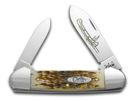 W.R. Case XX Knives Jigged Amber Bone Canoe Carbon Steel Pocket Knife 00263