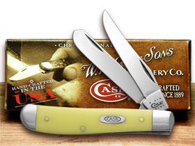 W.R. Case XX Knives Smooth Yellow Delrin Mini Trapper Carbon Steel Pocket Knife 00029