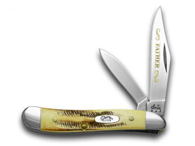 W.R. Case XX Knives Father Etched Peanut - Genuine Bone Stag Pocket Knife 3577 F