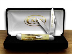 W.R. Case XX Knives Father Etched Peanut - Genuine Bone Stag Pocket Knife 3577 F
