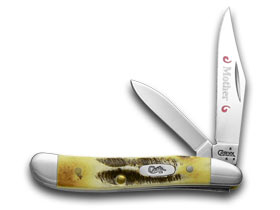 W.R. Case XX Knives Mother Etching Peanut - Genuine Bone Stag Pocket Knife 3577 M