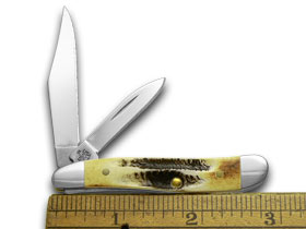 W.R. Case XX Knives Mother Etching Peanut - Genuine Bone Stag Pocket Knife 3577 M