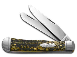 W.R. Case XX Knives World's Greatest Dad Antique Bone Trapper 1/500 Stainless Pocket Knife CA58182 WGD