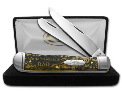 W.R. Case XX Knives World's Greatest Dad Antique Bone Trapper 1/500 Stainless Pocket Knife CA58182 WGD