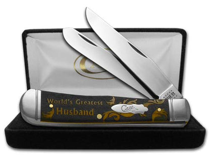 W.R. Case XX Knives World's Greatest Husband Antique Bone Trapper 1/500 Stainless Pocket Knife CA58182 WGH