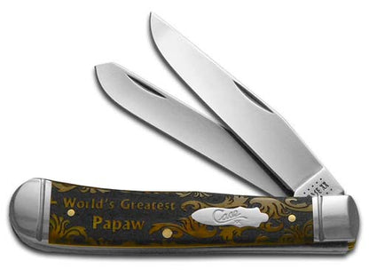W.R. Case XX Knives World's Greatest Papaw Antique Bone Trapper 1/500 Stainless Pocket Knife CA58182 WGP