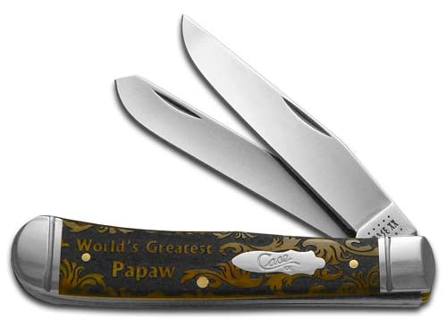 W.R. Case XX Knives World's Greatest Papaw Antique Bone Trapper 1/500 Stainless Pocket Knife CA58182 WGP