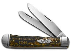 W.R. Case XX Knives World's Greatest Son Antique Bone Trapper Stainless Pocket Knife CA58182 WGS