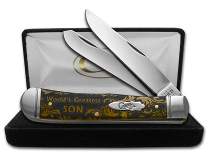 W.R. Case XX Knives World's Greatest Son Antique Bone Trapper Stainless Pocket Knife CA58182 WGS