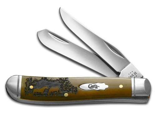 W.R. Case XX Knives Mini Trapper Horses Antique Bone 1/500 Stainless Pocket Knife 58188H