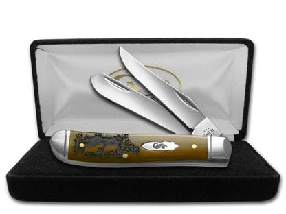 W.R. Case XX Knives Mini Trapper Horses Antique Bone 1/500 Stainless Pocket Knife 58188H