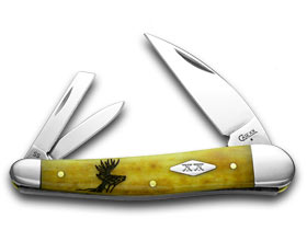 W.R. Case XX Knives Antique Bone Deer Scene Seahorse Whittler 1/500 Pocket Knife 6068 DS