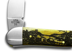 W.R. Case XX Knives Antique Bone Deer Scene Seahorse Whittler 1/500 Pocket Knife 6068 DS
