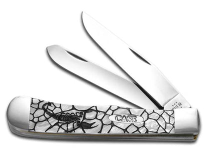 W.R. Case XX Knives Trapper Scorpion Heavenly White Pearl Stainless Pocket Knife 6073HP-SPN