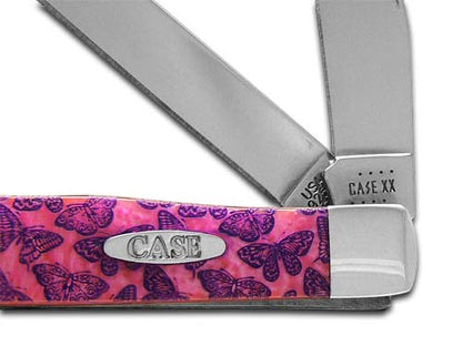 W.R. Case XX Knives Butterflies Trapper Pink Salmon Corelon Stainless Pocket Knife 6073PS-BFS
