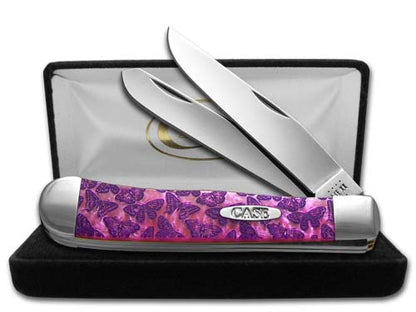 W.R. Case XX Knives Butterflies Trapper Pink Salmon Corelon Stainless Pocket Knife 6073PS-BFS
