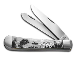 W.R. Case XX Knives Bass Fever Trapper 6073BASS-HP White Pearl Stainless Pocket Knife 6073HP-BASS