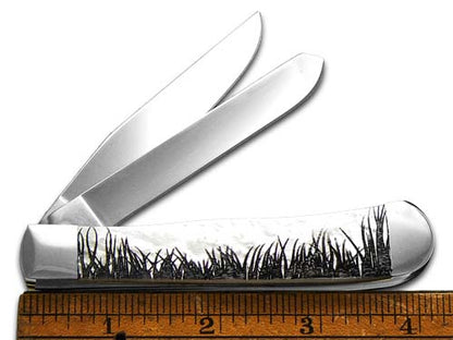 W.R. Case XX Knives Bass Fever Trapper 6073BASS-HP White Pearl Stainless Pocket Knife 6073HP-BASS