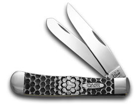 W.R. Case XX Knives Honey Comb Etched White Pearl Corelon Trapper 1/500 Pocket Knife 6073 HC