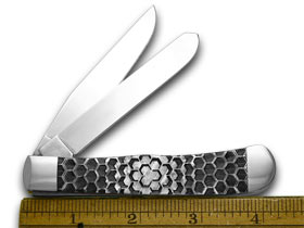 W.R. Case XX Knives Honey Comb Etched White Pearl Corelon Trapper 1/500 Pocket Knife 6073 HC