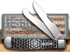 W.R. Case XX Knives Honey Comb Etched White Pearl Corelon Trapper 1/500 Pocket Knife 6073 HC