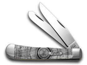 W.R. Case XX Knives Trapper - Tree Rings Etched White Pearl Corelon Pocket Knife 6073HP-TR