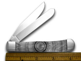 W.R. Case XX Knives Trapper - Tree Rings Etched White Pearl Corelon Pocket Knife 6073HP-TR