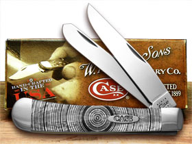 W.R. Case XX Knives Trapper - Tree Rings Etched White Pearl Corelon Pocket Knife 6073HP-TR