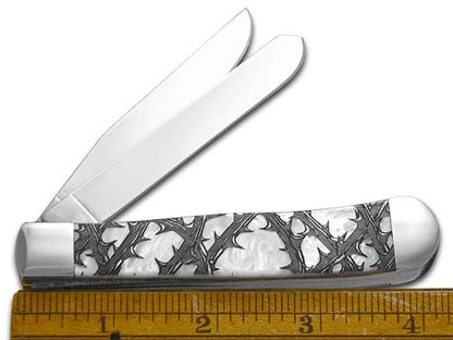 W.R. Case XX Knives White Pearl Corelon Rose Thorn Trapper 1/500 Stainless Pocket Knife CA6073HP-RT