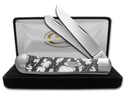 W.R. Case XX Knives White Pearl Corelon Rose Thorn Trapper 1/500 Stainless Pocket Knife CA6073HP-RT