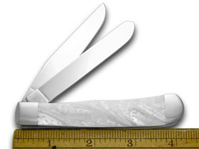 W.R. Case XX Knives Trapper - Custom White Pearl Corelon Pocket Knife 6073HP