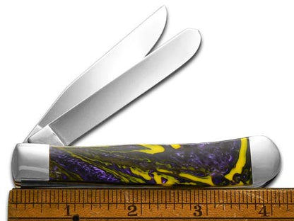 W.R. Case XX Knives Yellow and Purple Corelon Trapper Stainless Pocket Knife CA6073 YP