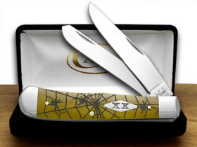 W.R. Case XX Knives Antique Bone Woodland Spiders Stainless Trapper 1/500 Pocket Knife 6142 WS