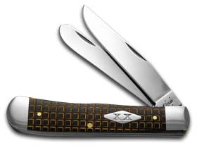 W.R. Case XX Knives Gold Mesh Smooth Black Delrin Trapper 1/500 Stainless Pocket Knife 6447 G-MH