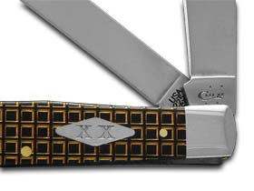 W.R. Case XX Knives Gold Mesh Smooth Black Delrin Trapper 1/500 Stainless Pocket Knife 6447 G-MH