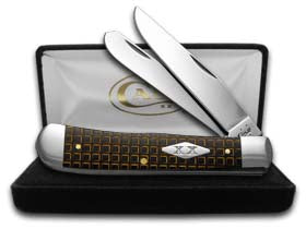 W.R. Case XX Knives Gold Mesh Smooth Black Delrin Trapper 1/500 Stainless Pocket Knife 6447 G-MH