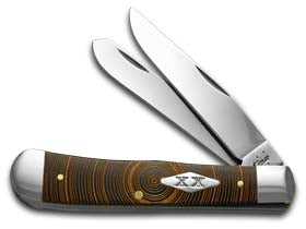 W.R. Case XX Knives Gold Tree Rings Black Synthetic Delrin Trapper 1/500 Pocket Knife 6447 G-TR