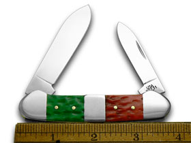 Case XX™ Knives Canoe Christmas Red & Bright Green Bone Stainless Pocket Knife 65101