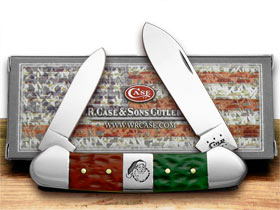 W.R. Case XX Knives Red Bright Green Jigged Bone Christmas Canoe Pocket Knife 65101