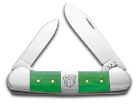 W.R. Case XX Knives Christmas Bright Green Bone Canoe Stainless Pocket Knife 65586