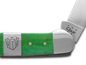 W.R. Case XX Knives Christmas Bright Green Bone Canoe Stainless Pocket Knife 65586