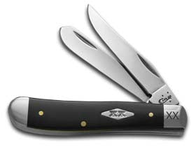 W.R. Case XX Knives Engraved Bolster Black Synthetic Delrin Mini Trapper 1/500 Stainless Pocket Knife 6696