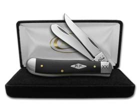 W.R. Case XX Knives Engraved Bolster Black Synthetic Delrin Mini Trapper 1/500 Stainless Pocket Knife 6696